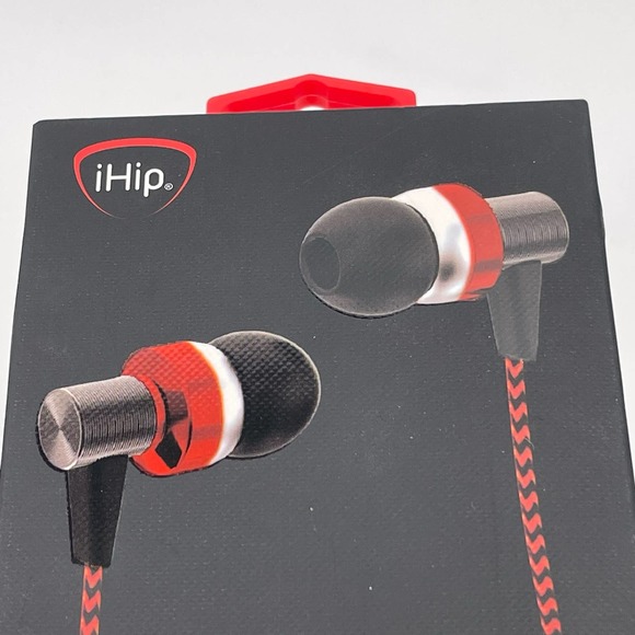 iHip Red ANZU Wired Earphones Built In Mic Fiber Cord Metal Housing IPEB7-R NEW - Picture 7 of 8
